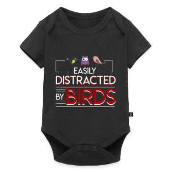 Easily Distracted By Birds Vogelliebhaber - Baby Premium Kurzarmbody - Schwarz - Vorne