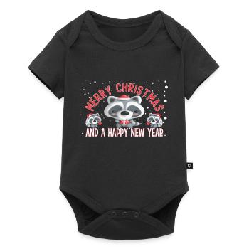 Joyeux Noël et bonne année ratons laveurs - Body à manches courtes Premium Bébé - noir - Devant