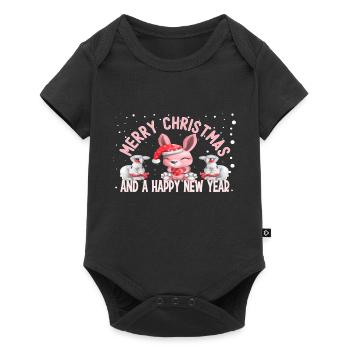 Joyeux Noël et une bonne année Lapins mignons - Body à manches courtes Premium Bébé - noir - Devant