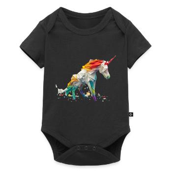 Origami Geometrie Einhorn bunt modern arty - Baby Premium Kurzarmbody - Schwarz - Vorne
