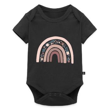 Regenbogen Floral - Baby Premium Kurzarmbody - Schwarz - Vorne