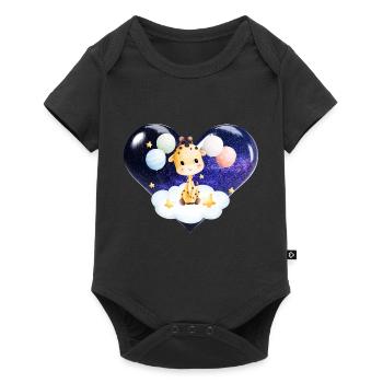 Baby giraffe with cloud stars balloons and heart - Baby Premium short-sleeve bodysuit - black - Front
