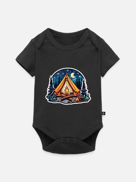 Camping, Zelt und Lagerfeuer - Baby Premium Kurzarmbody - Schwarz