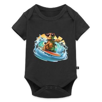 Surfende Schildkröte - Baby Premium Kurzarmbody - Schwarz - Vorne
