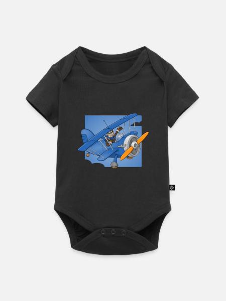 Pilote joyeux dans un avion bleu. - Premium kortærmet baby-body  - sort