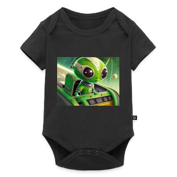 cute little green retro vintage alien flying a UFO - Baby Premium short-sleeve bodysuit - black - Front
