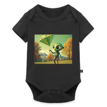 cute little green retro vintage alien fly a kite - Baby Premium short-sleeve bodysuit - black - Front