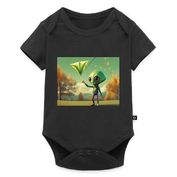 cute little green retro vintage alien fly a kite - Baby Premium short-sleeve bodysuit - black - Front