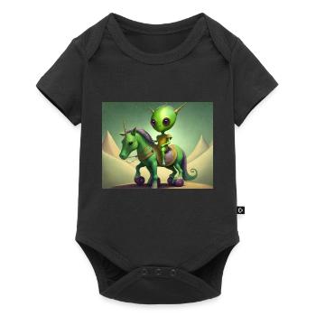 cute little green vintage alien riding a horse - Baby Premium short-sleeve bodysuit - black - Front