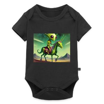 cute little green vintage alien riding a horse - Baby Premium short-sleeve bodysuit - black - Front