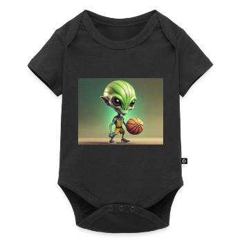 niedliche kleine grüne retro vintage alien basketball - Baby Premium Kurzarmbody - Schwarz - Vorne