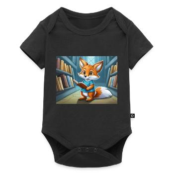 mignon petit renard démon de la vie quotidienne - est en train de lire - Body à manches courtes Premium Bébé - noir - Devant
