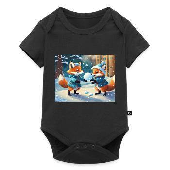 mignon petit renard démon vie quotidienne - jouer à la neige - Body à manches courtes Premium Bébé - noir - Devant