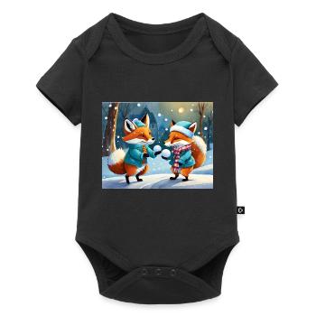 mignon petit renard démon vie quotidienne - jouer à la neige - Body à manches courtes Premium Bébé - noir - Devant