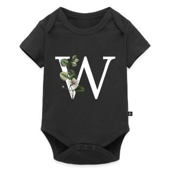 Grüner botanischer Buchstabe w - Baby Premium Kurzarmbody - Schwarz - Vorne