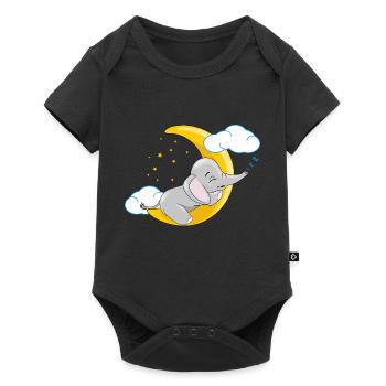 Cute baby elephant sleeping on the moon - Baby Premium short-sleeve bodysuit - black - Front