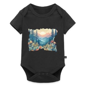 Wald mit Sonnenaufgang (Naturmotiv) - Baby Premium Kurzarmbody - Schwarz - Vorne