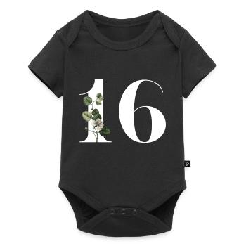 Nummer 16 Blumengrün -16. Blumengeburtstag - Baby Premium Kurzarmbody - Schwarz - Vorne