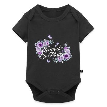 Lila Blumen Braut Team - Baby Premium Kurzarmbody - Schwarz - Vorne