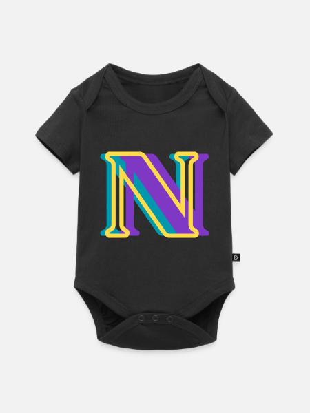 Mehrfarbiger Buchstabe n - Baby Premium Kurzarmbody - Schwarz