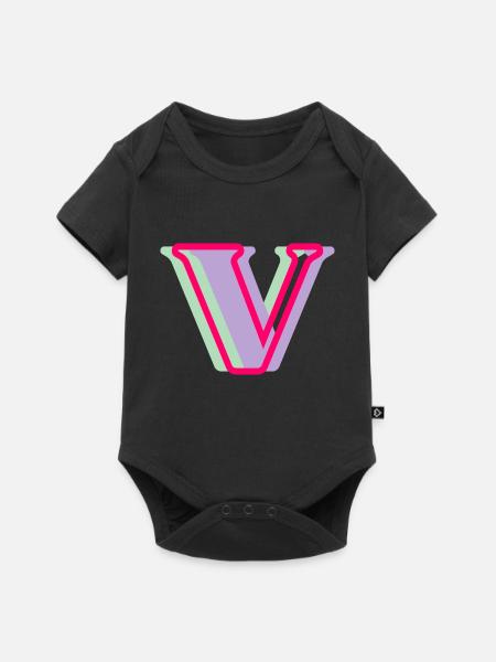 Mehrfarbiger Buchstabe V - Baby Premium Kurzarmbody - Schwarz