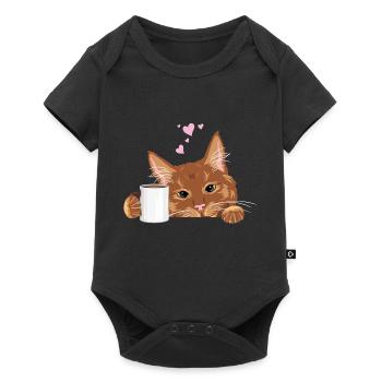 Peeking cute ginger cat with coffee mug - Baby Premium short-sleeve bodysuit - black - Front