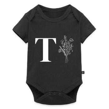Minimalistisches Blumenmuster - Baby Premium Kurzarmbody - Schwarz - Vorne