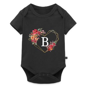 Lettre b cœur doré floral - Body à manches courtes Premium Bébé - noir - Devant