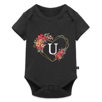 Lettre u cœur doré floral - Body à manches courtes Premium Bébé - noir - Devant