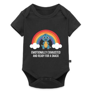 Emotionaler Dinosaurier Regenbogen Snack - Baby Premium Kurzarmbody - Schwarz - Vorne