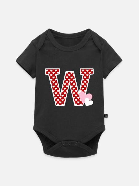 Buchstabe w Herz - Baby Premium Kurzarmbody - Schwarz