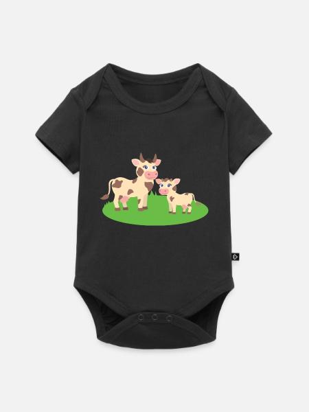 Kuh mit Kalb - Baby Premium Kurzarmbody - Schwarz