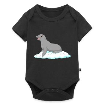 Robbe lachender Seehund See Hund Eisscholle Polar - Baby Premium Kurzarmbody - Schwarz - Vorne