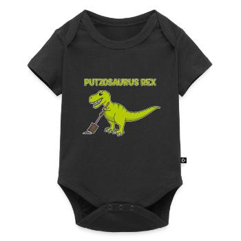 T-Rex Besen Reinigung Putzosaurus - Baby Premium Kurzarmbody - Schwarz - Vorne