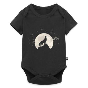 Loup hurlant devant la lune avec des étoiles - Body à manches courtes Premium Bébé - noir - Devant