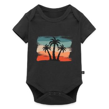 Beach Style: Retro Palmen einsame Insel Design - Baby Premium Kurzarmbody - Schwarz - Vorne