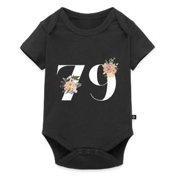 79e anniversaire fleuris (Cadeau de 79 ans) - Body à manches courtes Premium Bébé - noir - Devant