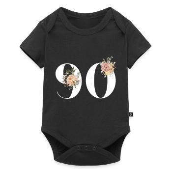 90e anniversaire fleuris (Cadeau de 90 ans) - Body à manches courtes Premium Bébé - noir - Devant