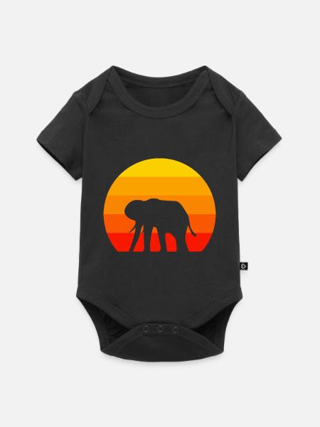Retro Elefant - Baby Premium Kurzarmbody - Schwarz