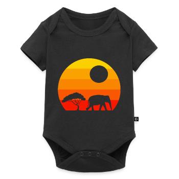 Africa Animal Tree Sunset Retro Elephant - Baby Premium short-sleeve bodysuit - black - Front