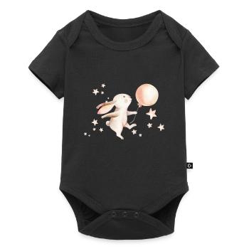 Hase mit Luftballon und Sternen - Baby Premium Kurzarmbody - Schwarz - Vorne