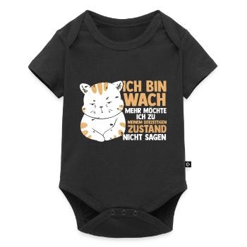 Morgenmuffel Faulenzer Katze - Baby Premium Kurzarmbody - Schwarz - Vorne