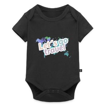Karte mit Buchstaben: "lets go travel" - Baby Premium Kurzarmbody - Schwarz - Vorne
