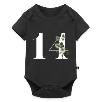 Number 14 Floral Green -14th Birthday Floral - Baby Premium short-sleeve bodysuit - black - Front