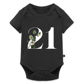 Numéro 21 floral vert -21e anniversaire floral - Body à manches courtes Premium Bébé - noir - Devant