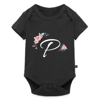 Letter p flowers - Baby Premium short-sleeve bodysuit - black - Front