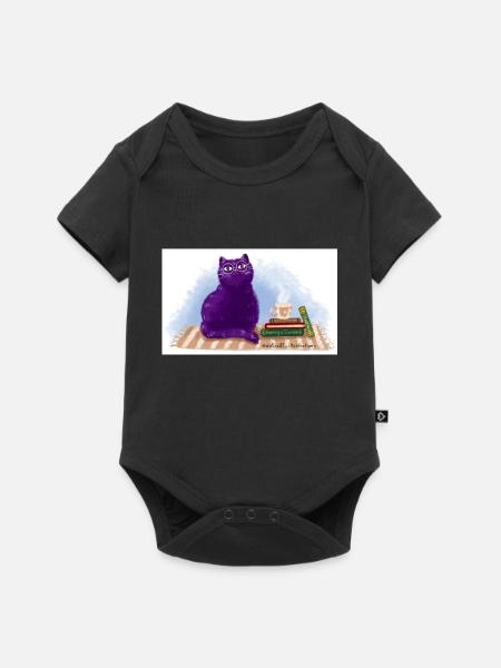 Katze, Bücher und Tee - Baby Premium Kurzarmbody - Schwarz