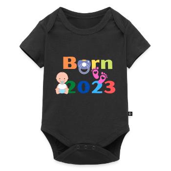 Born 2023 - Baby Premium Kurzarmbody - Schwarz - Vorne