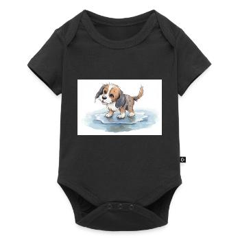 Happy dog playing in a rain puddle - Baby Premium short-sleeve bodysuit - black - Front