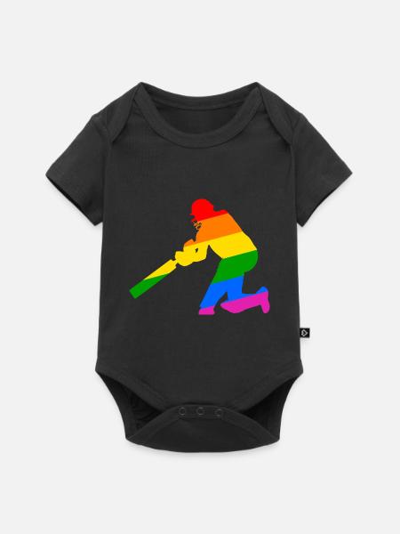 Cricket Spieler mit Regenbogen Geschenkidee - Baby Premium Kurzarmbody - Schwarz